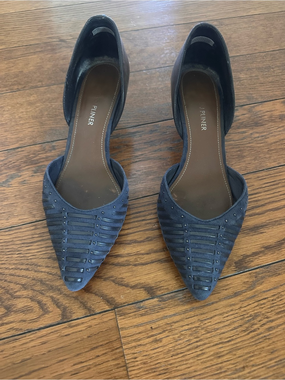 Donald J. Pliner Navy Pointed D'Orsay Pumps with Stud Accents